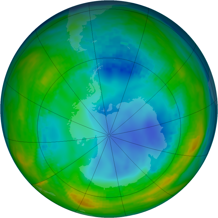 Antarctic ozone map for 25 July 1992